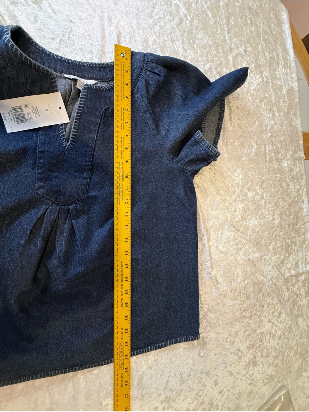 NWT Crown & Ivy Denim Tunic Top Indigo Blue Flowy Sleeve Boho Peasant Size S - Picture 6 of 8